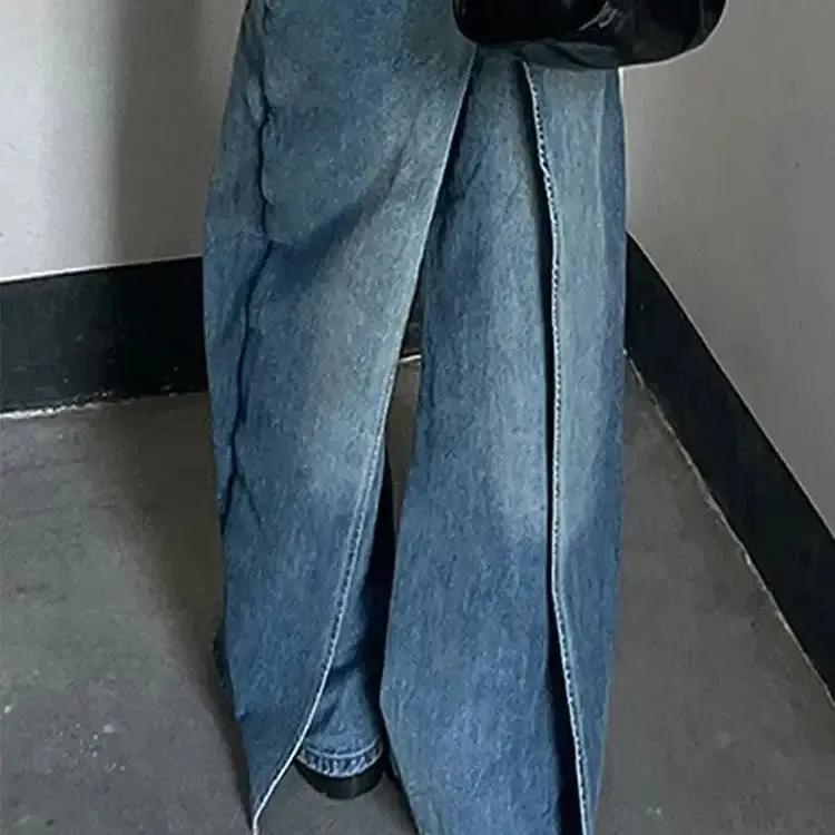 2024 American  Denim Trousers Style New Rock Hip Hop Baggy Wide Leg Jeans Pants Clothes Vintage Straight Lady