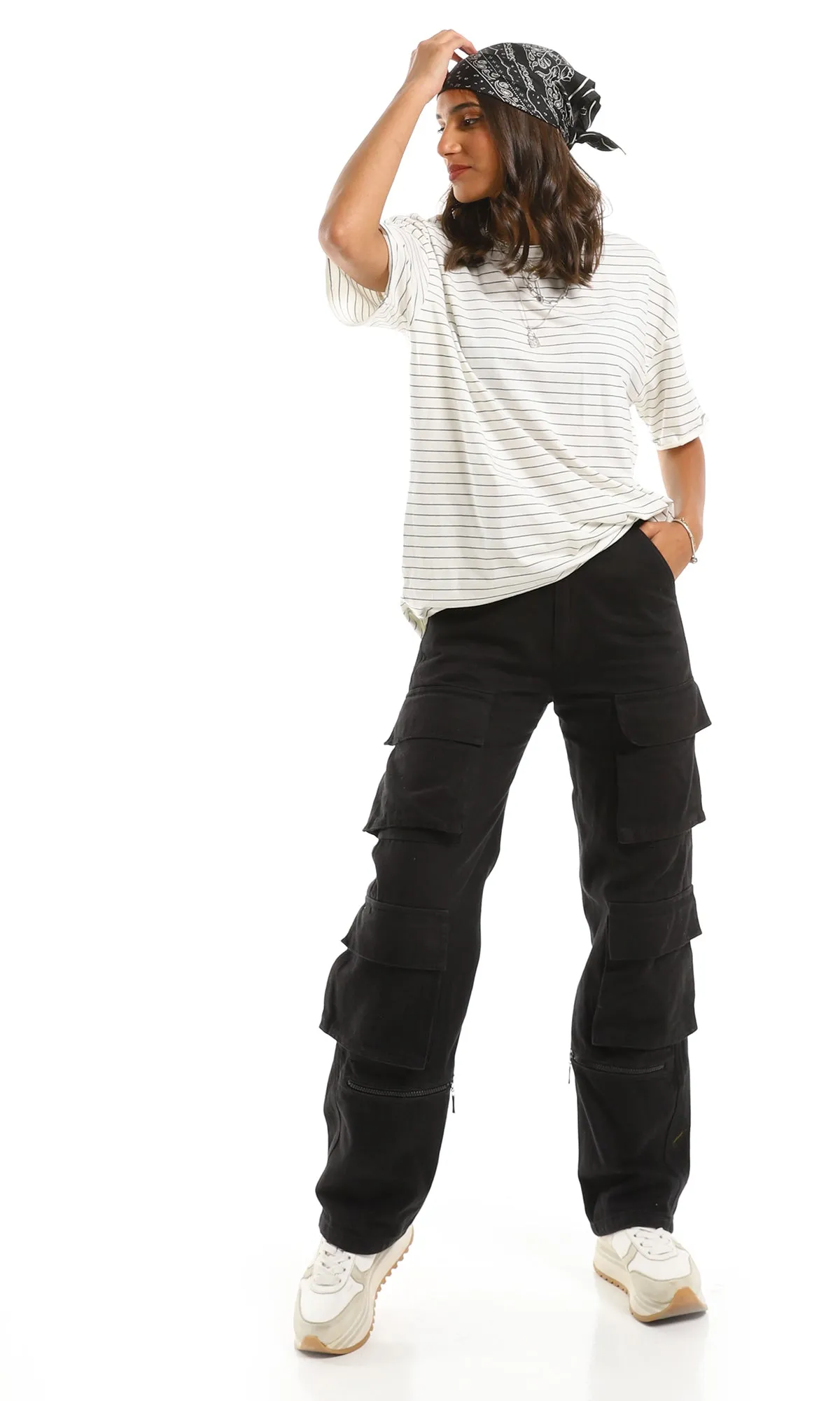 97621 Oversized Striped Long White T-Shirt