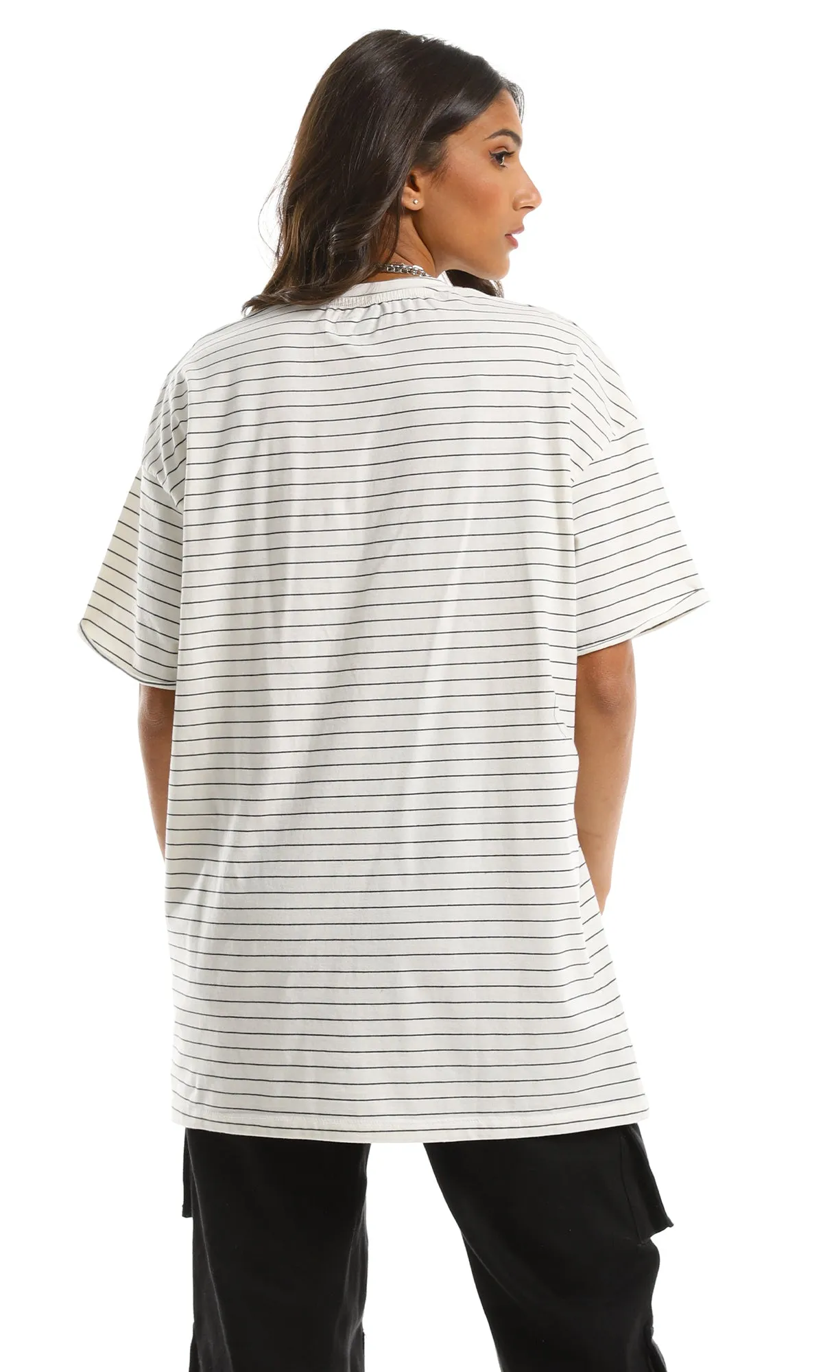 97621 Oversized Striped Long White T-Shirt