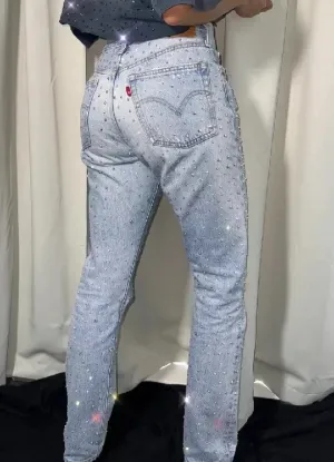 American Jeans Y2K Pants Womens Gothic Hip Hop Pocket Sequins Rhinestone Retro Blue Jeans Fashion Slim High Waist Trousers