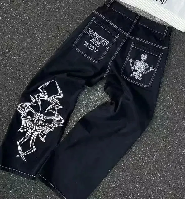 American Jeans Y2K Pants Womens Gothic Hip Hop Pocket Sequins Rhinestone Retro Blue Jeans Fashion Slim High Waist Trousers