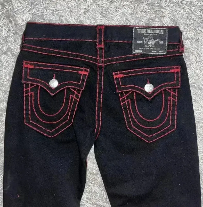 American Jeans Y2K Pants Womens Gothic Hip Hop Pocket Sequins Rhinestone Retro Blue Jeans Fashion Slim High Waist Trousers