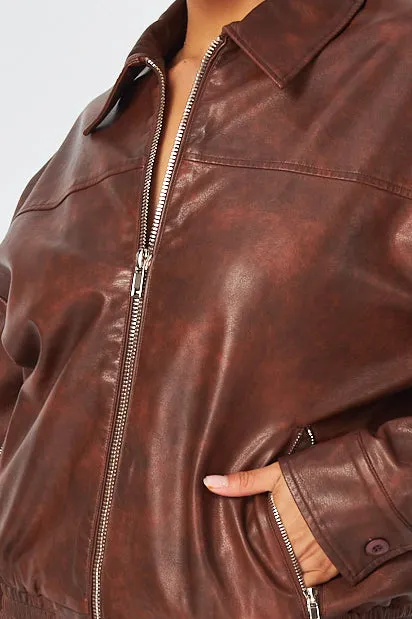Avril Oversized Faux Leather Bomber Jacket