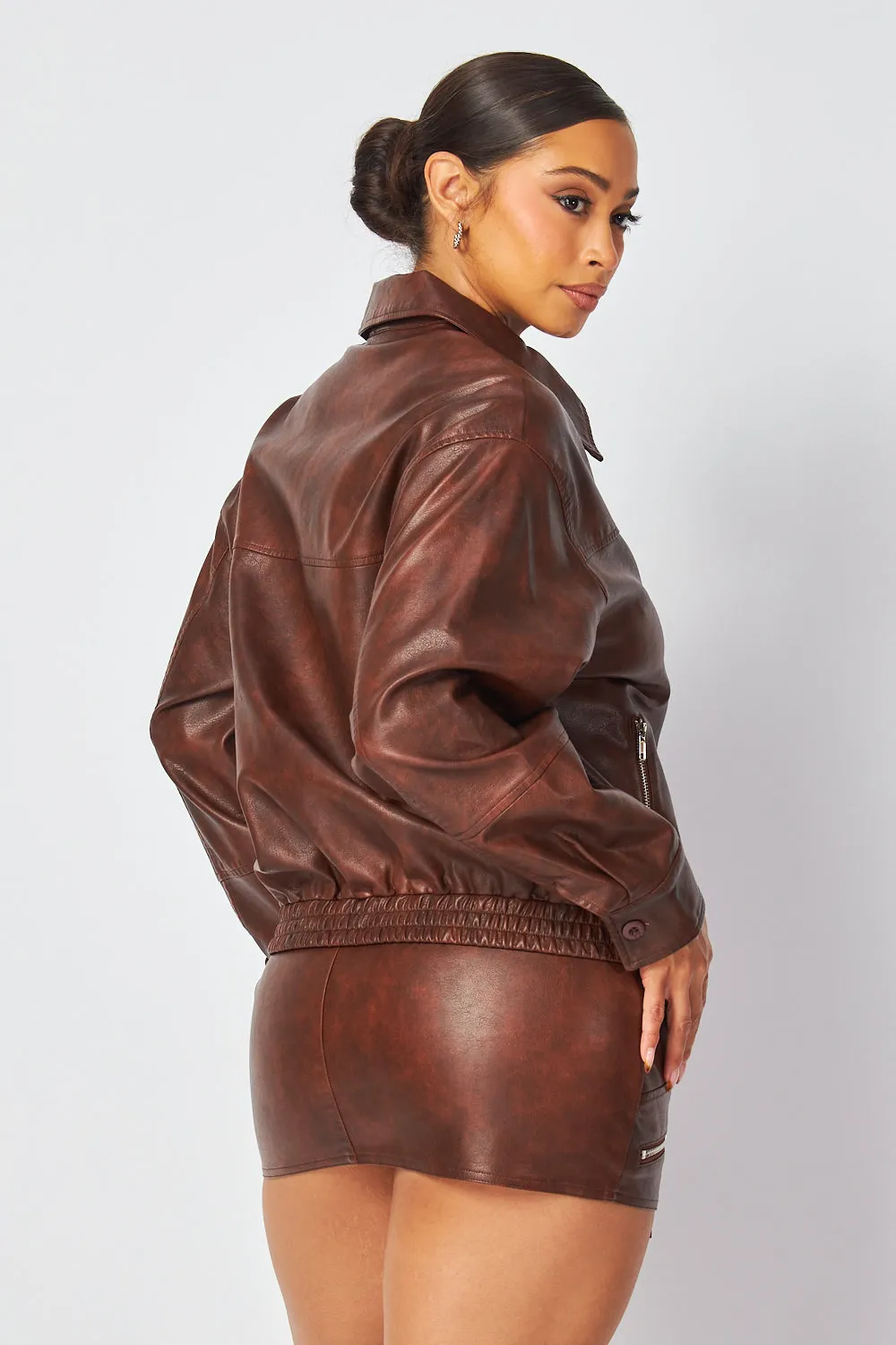 Avril Oversized Faux Leather Bomber Jacket