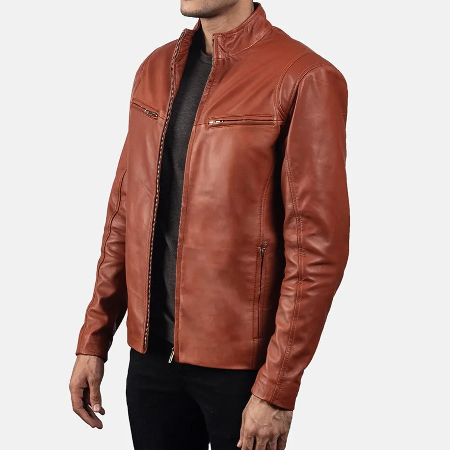 BIKER-1446 MUSH Tan Brown Leather Biker Jacket