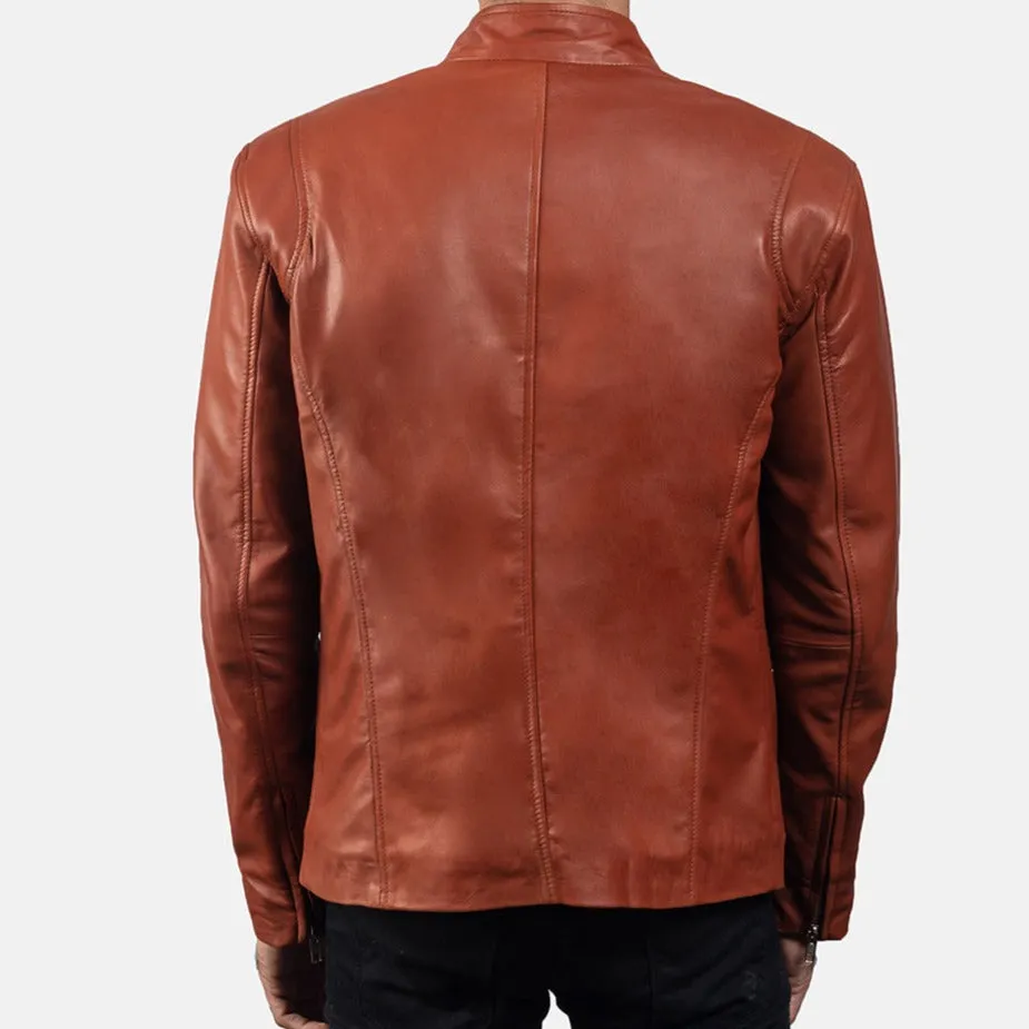 BIKER-1446 MUSH Tan Brown Leather Biker Jacket