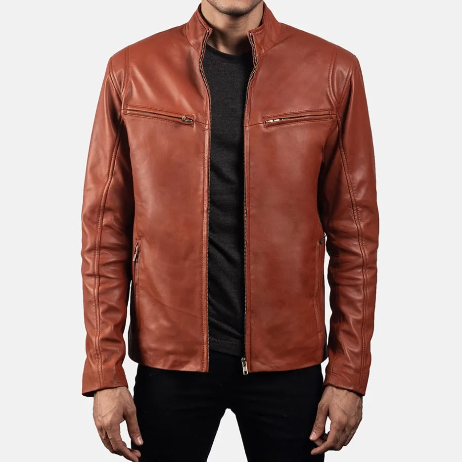 BIKER-1446 MUSH Tan Brown Leather Biker Jacket