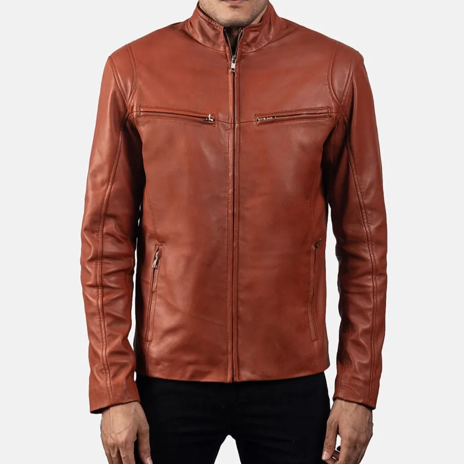 BIKER-1446 MUSH Tan Brown Leather Biker Jacket