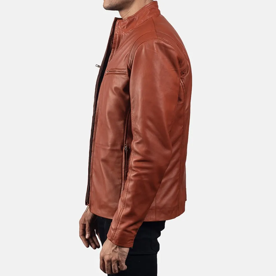 BIKER-1446 MUSH Tan Brown Leather Biker Jacket