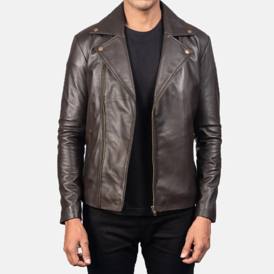 BIKER-1453 MUSH Brown Leather Biker Jacket