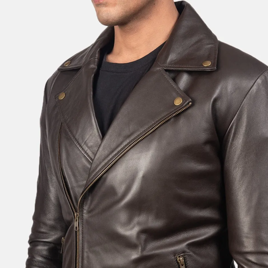 BIKER-1453 MUSH Brown Leather Biker Jacket