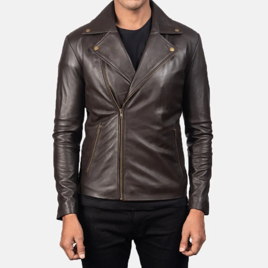 BIKER-1453 MUSH Brown Leather Biker Jacket