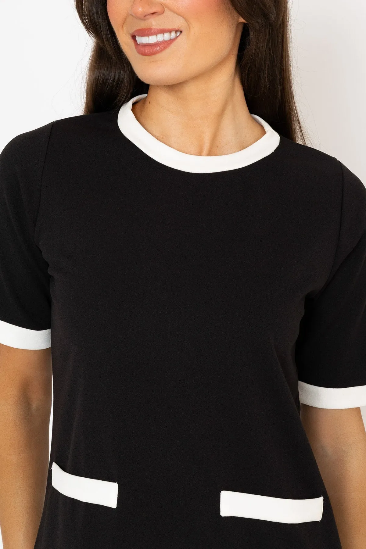 Black & White Contrast Trim Shift Mini Dress