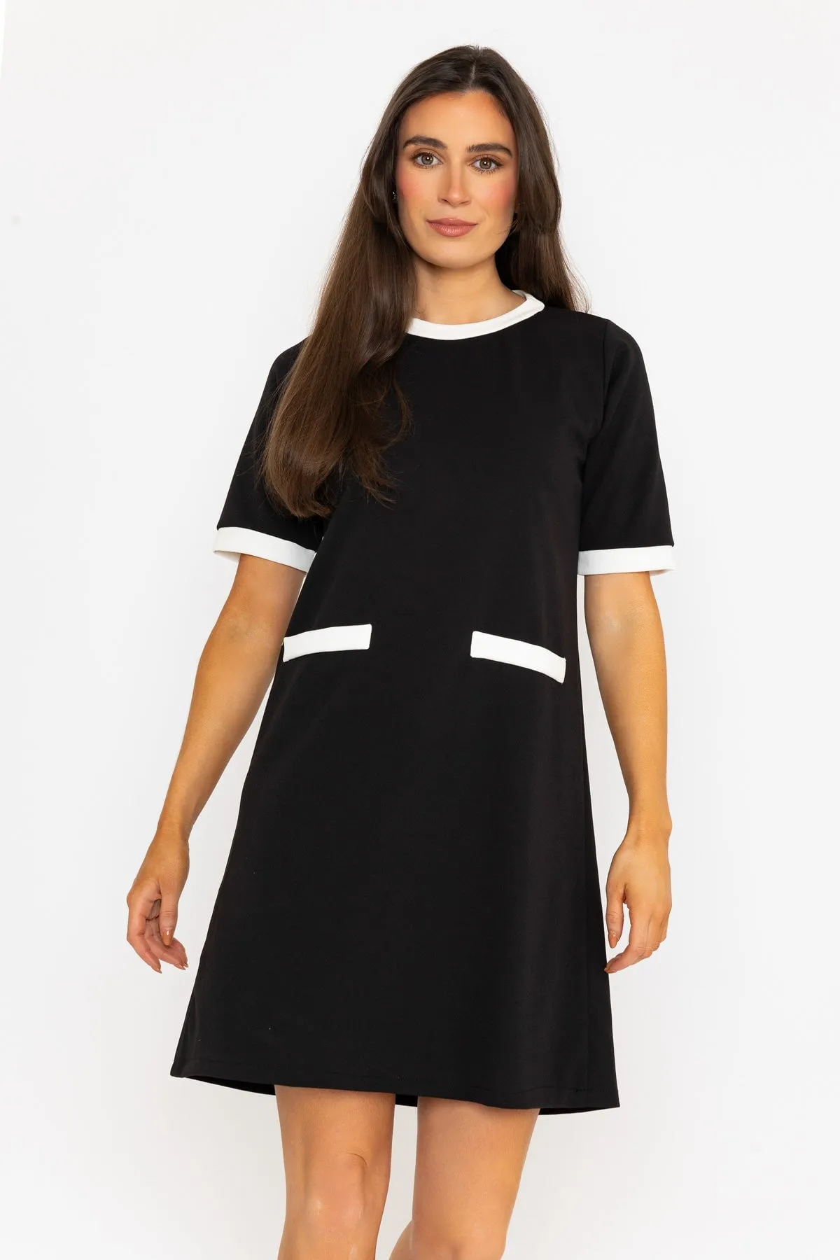 Black & White Contrast Trim Shift Mini Dress