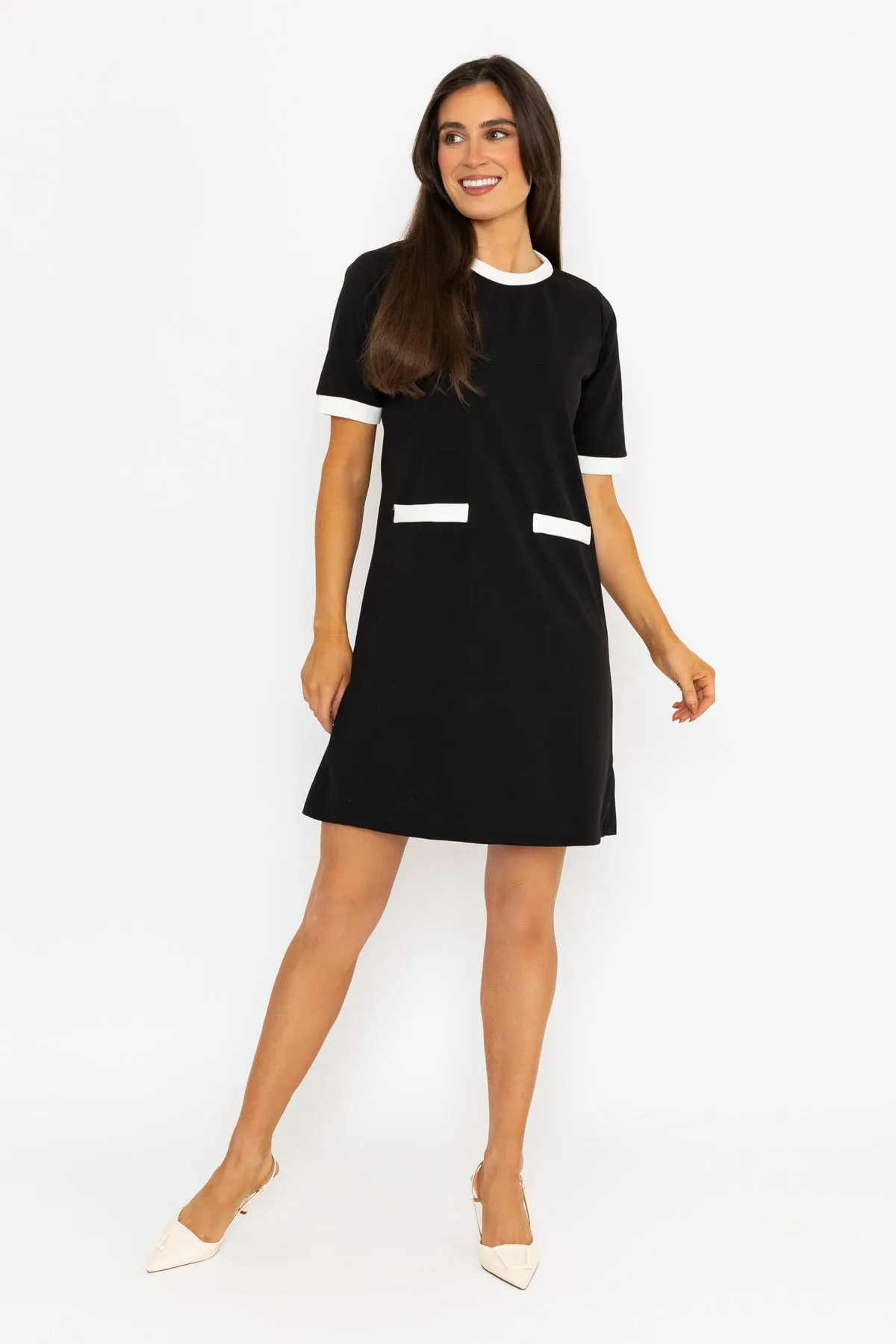 Black & White Contrast Trim Shift Mini Dress