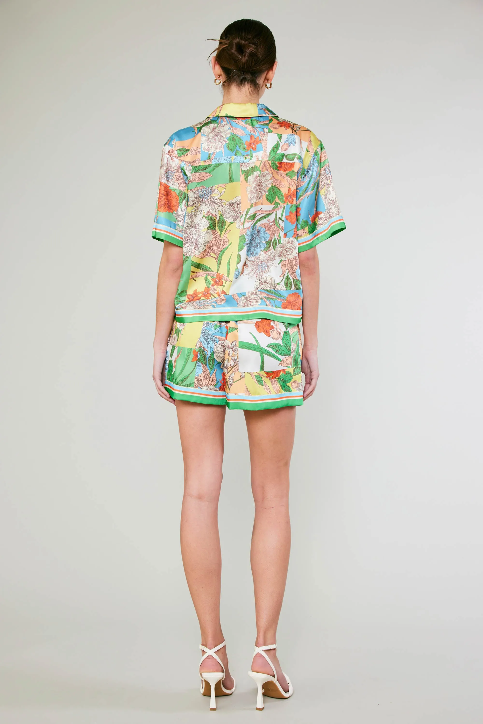 Border Print Floral Block Shirt