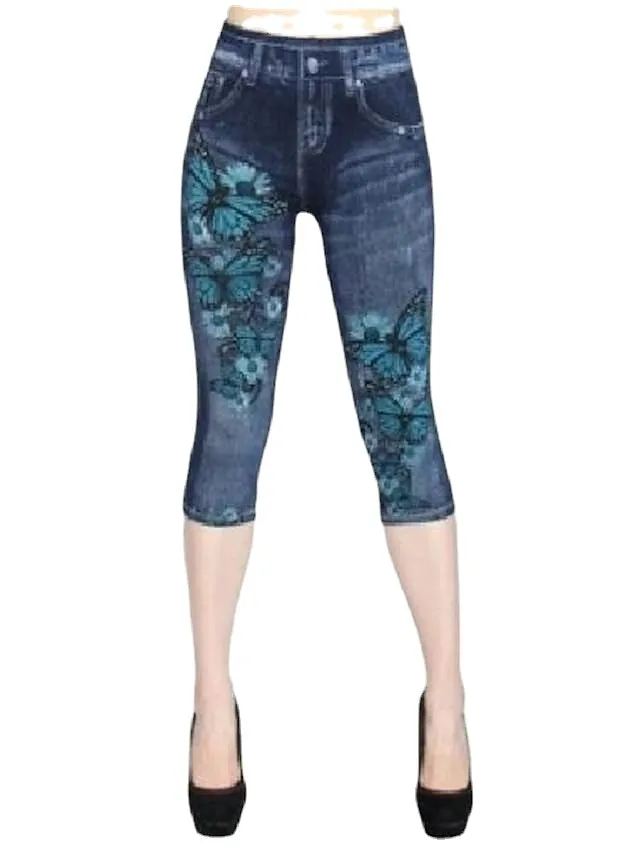 Casual Sport Women's Skinny Bell Bottom Mid Waist Print Stretchy Calf-Length Pants