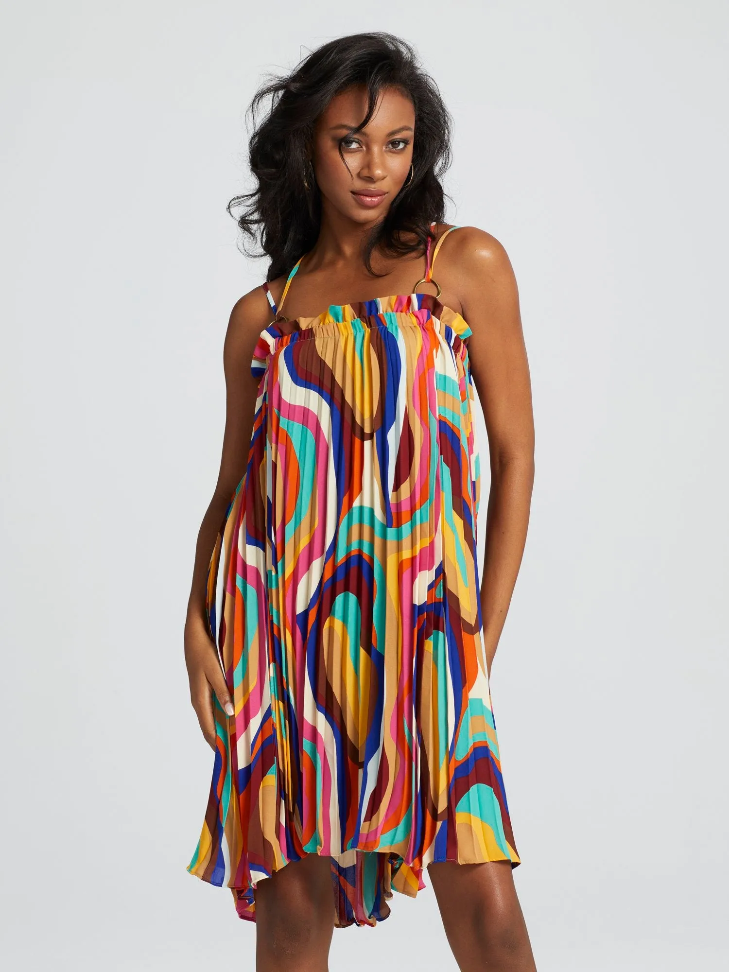 Chane Abstract-Print Pleated Mini Dress