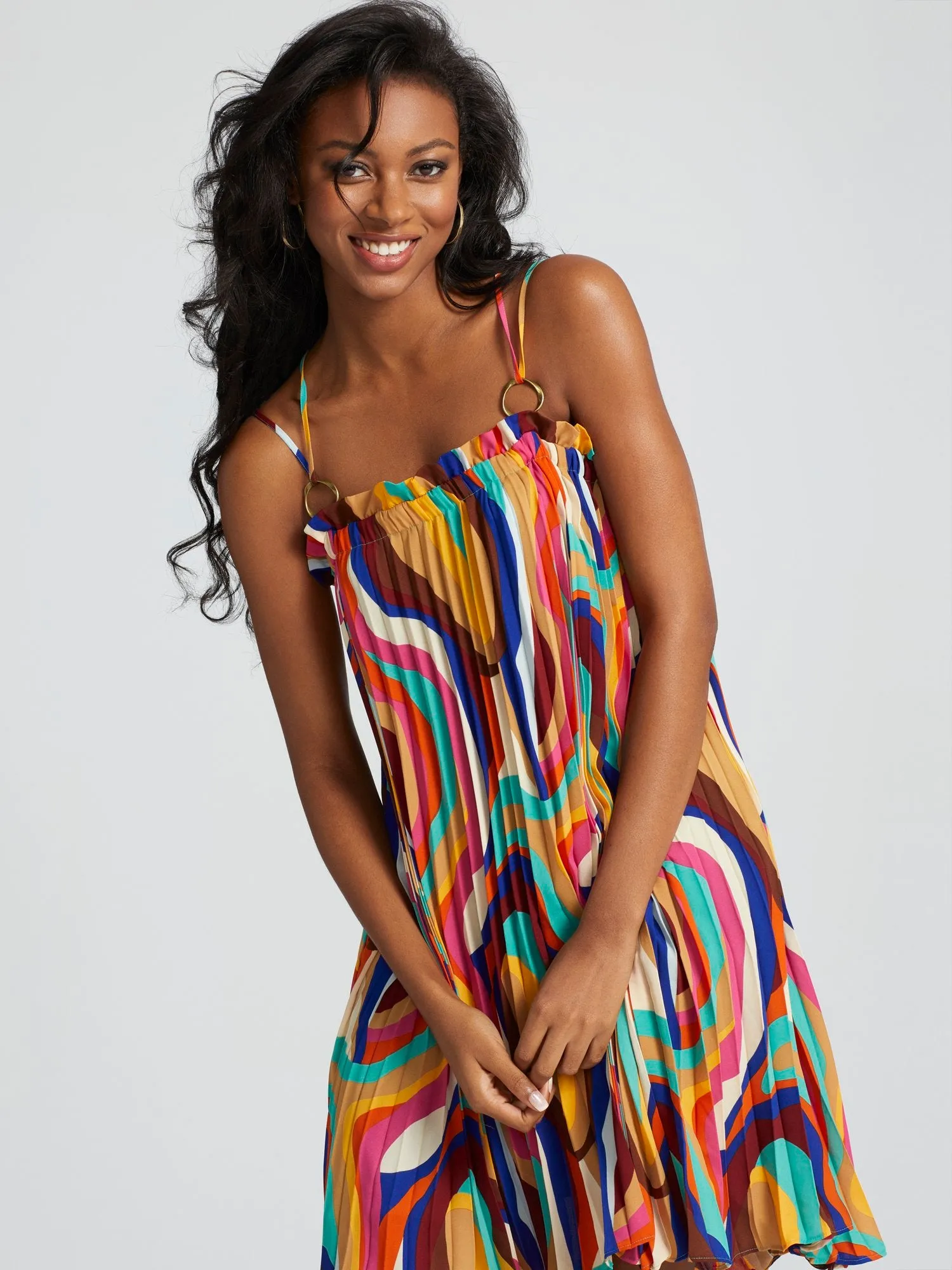 Chane Abstract-Print Pleated Mini Dress