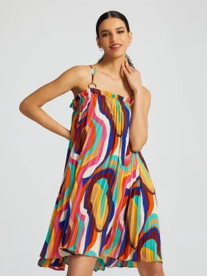 Chane Abstract-Print Pleated Mini Dress