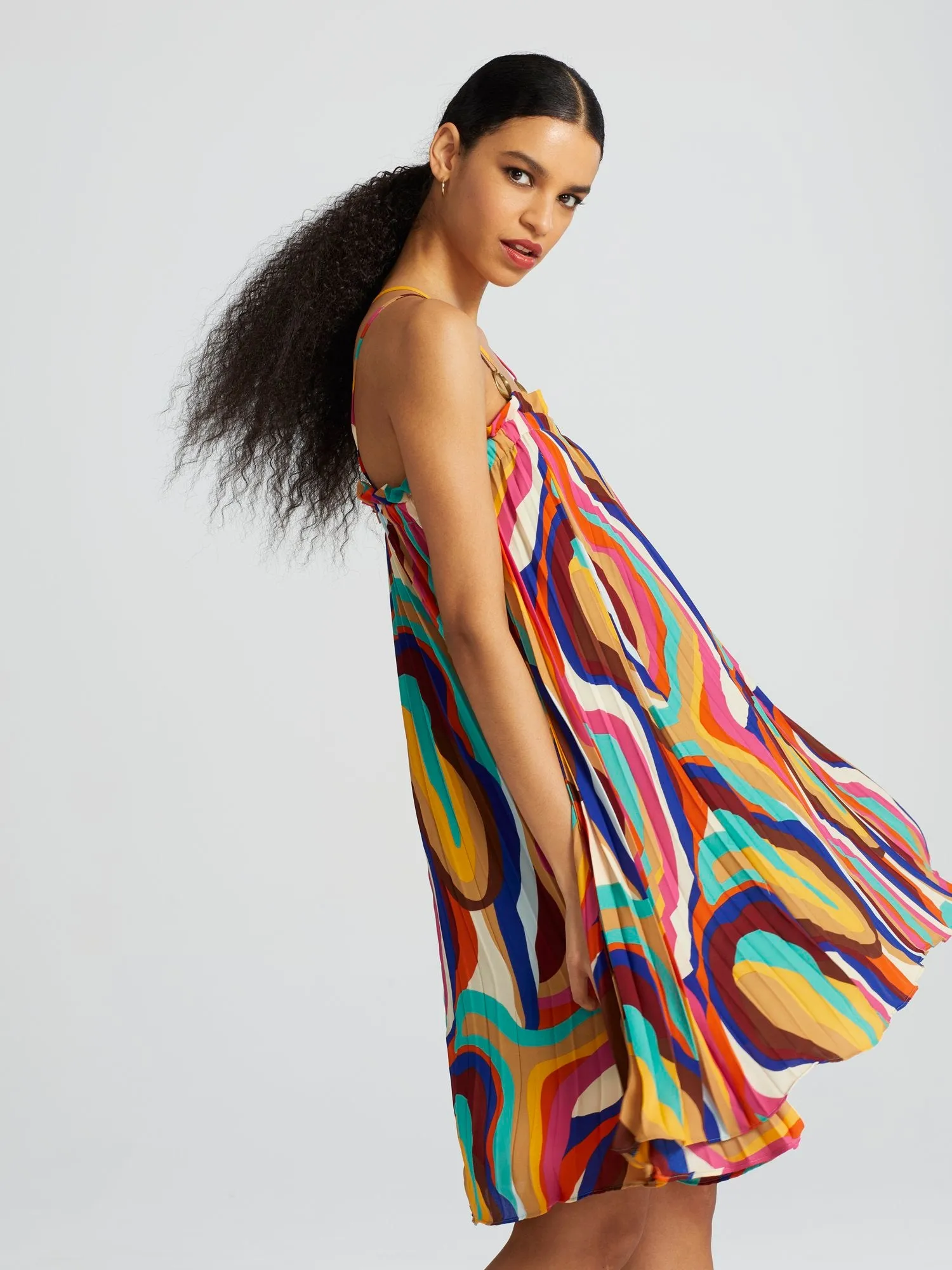 Chane Abstract-Print Pleated Mini Dress