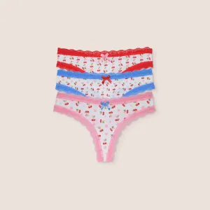 Cherry Print Thongs (3 Pack) - Multi
