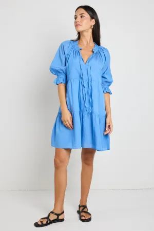 Composer Blue Cotton Voile SS Tie Front Mini Shift Dress
