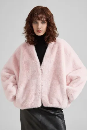Cropped V-Neck Faux Fur Jacket