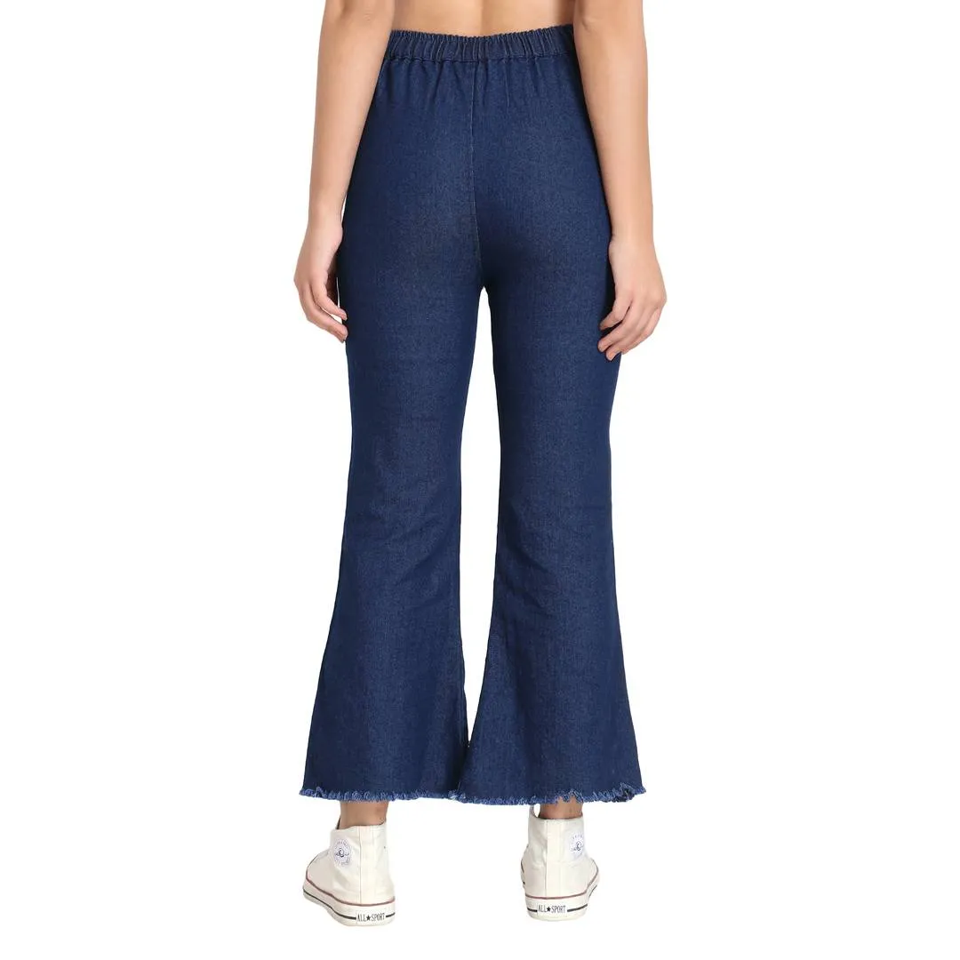 Dark Blue Pearl Embellished Flared Jeans