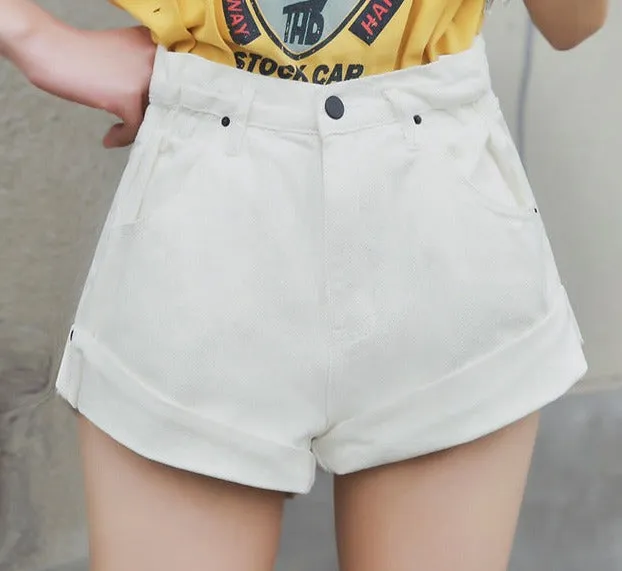 Denim Shorts Jeans Wide Leg Elastic Waist Vintage High Waist Shorts Women Summer
