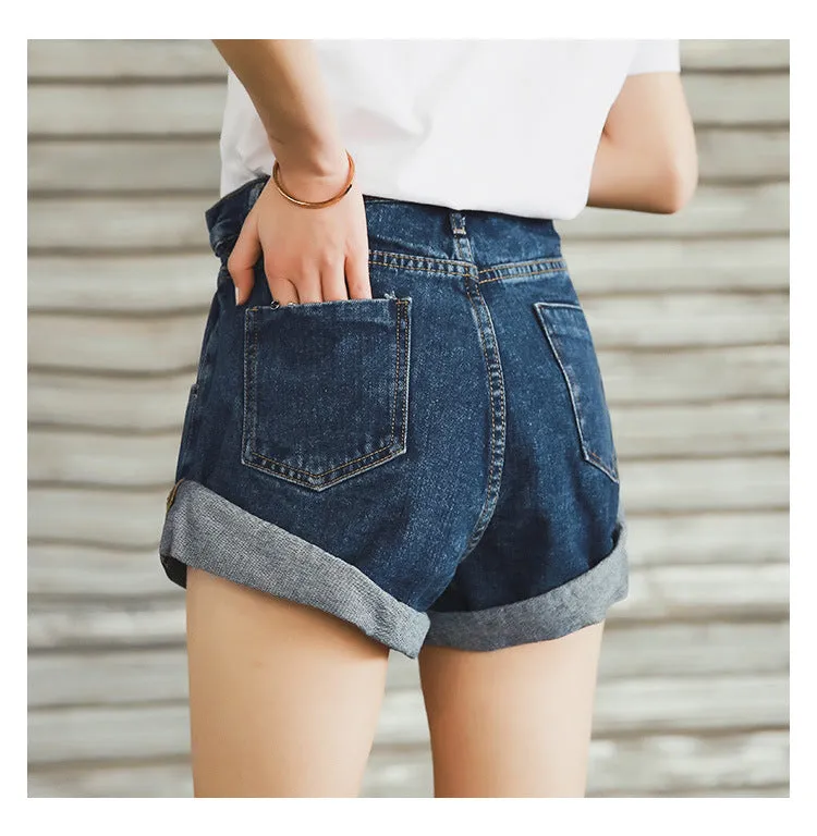 Denim Shorts Jeans Wide Leg Elastic Waist Vintage High Waist Shorts Women Summer