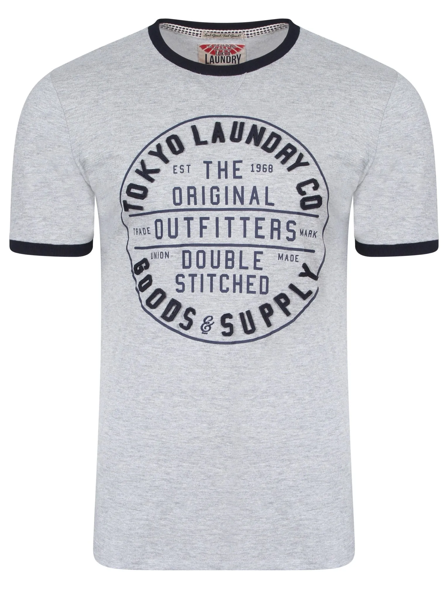 Double Stitched Motif T-Shirt In Light Grey Marl - Tokyo Laundry