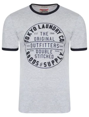 Double Stitched Motif T-Shirt In Light Grey Marl - Tokyo Laundry