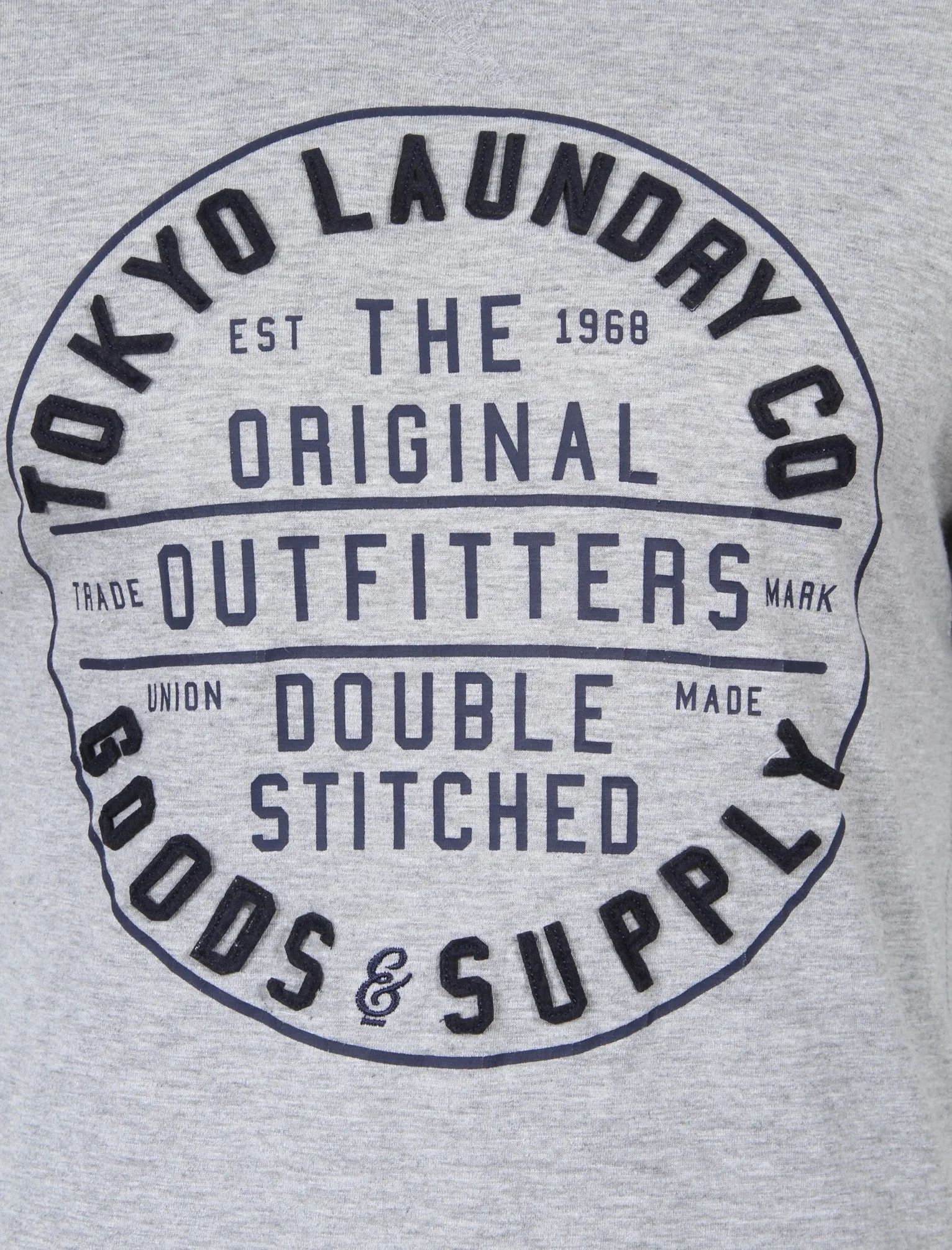 Double Stitched Motif T-Shirt In Light Grey Marl - Tokyo Laundry