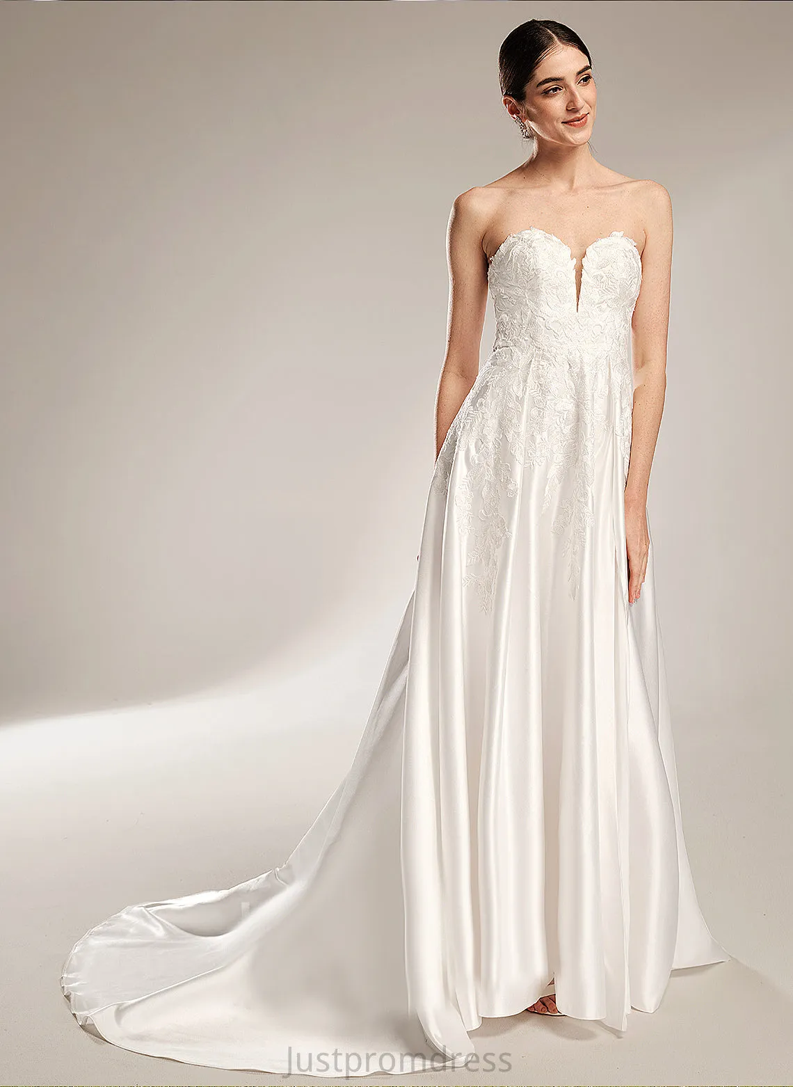 Dress Sweetheart Lace Split Ball-Gown/Princess Satin Front Elaina Chapel Wedding Wedding Dresses Train With