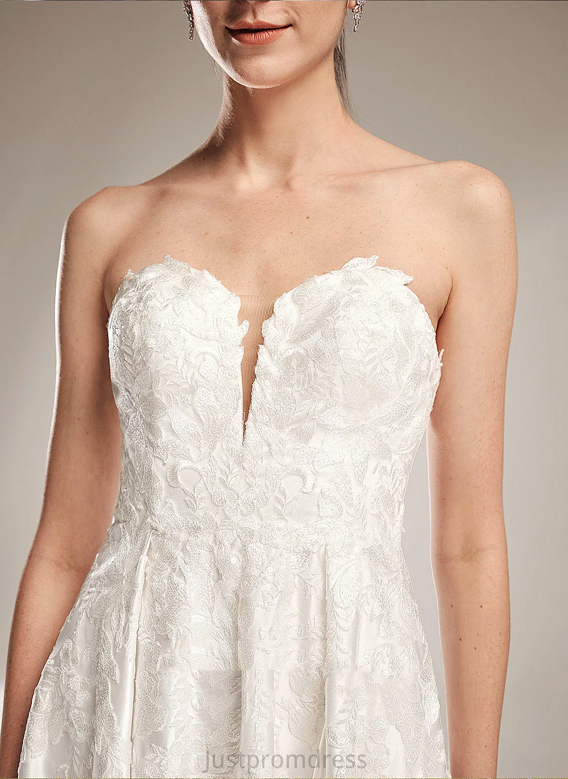Dress Sweetheart Lace Split Ball-Gown/Princess Satin Front Elaina Chapel Wedding Wedding Dresses Train With