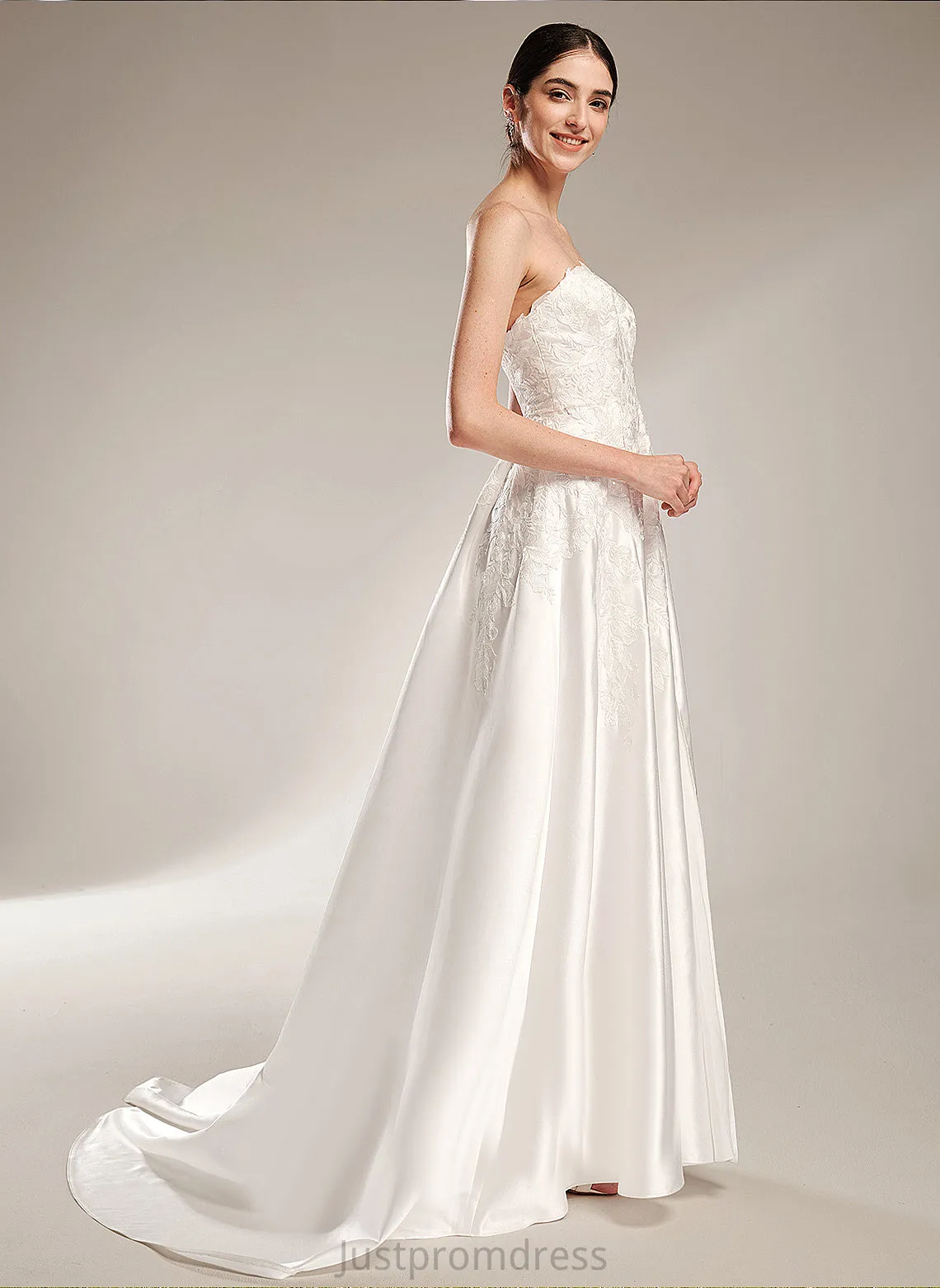 Dress Sweetheart Lace Split Ball-Gown/Princess Satin Front Elaina Chapel Wedding Wedding Dresses Train With