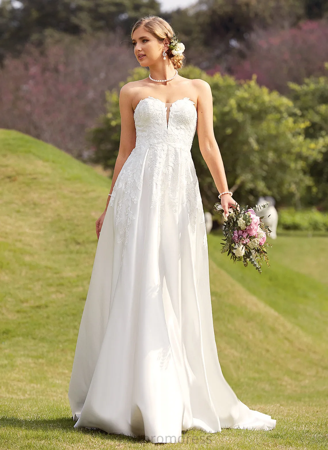 Dress Sweetheart Lace Split Ball-Gown/Princess Satin Front Elaina Chapel Wedding Wedding Dresses Train With