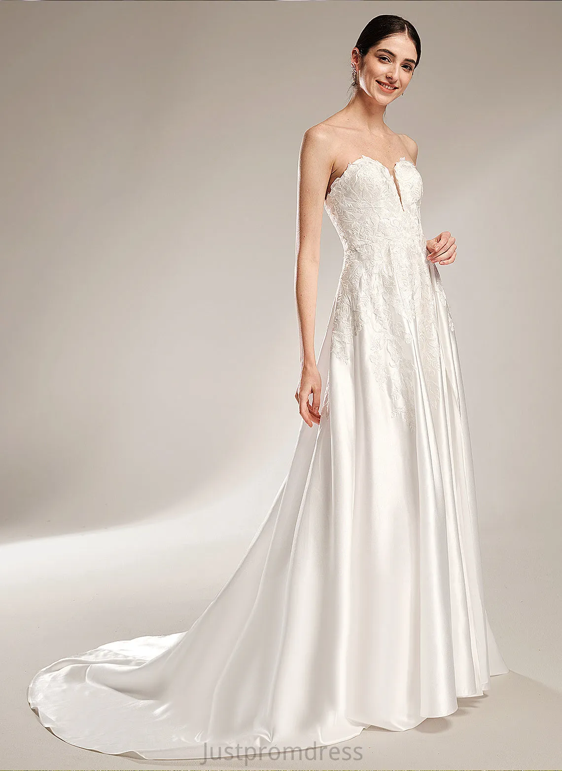 Dress Sweetheart Lace Split Ball-Gown/Princess Satin Front Elaina Chapel Wedding Wedding Dresses Train With