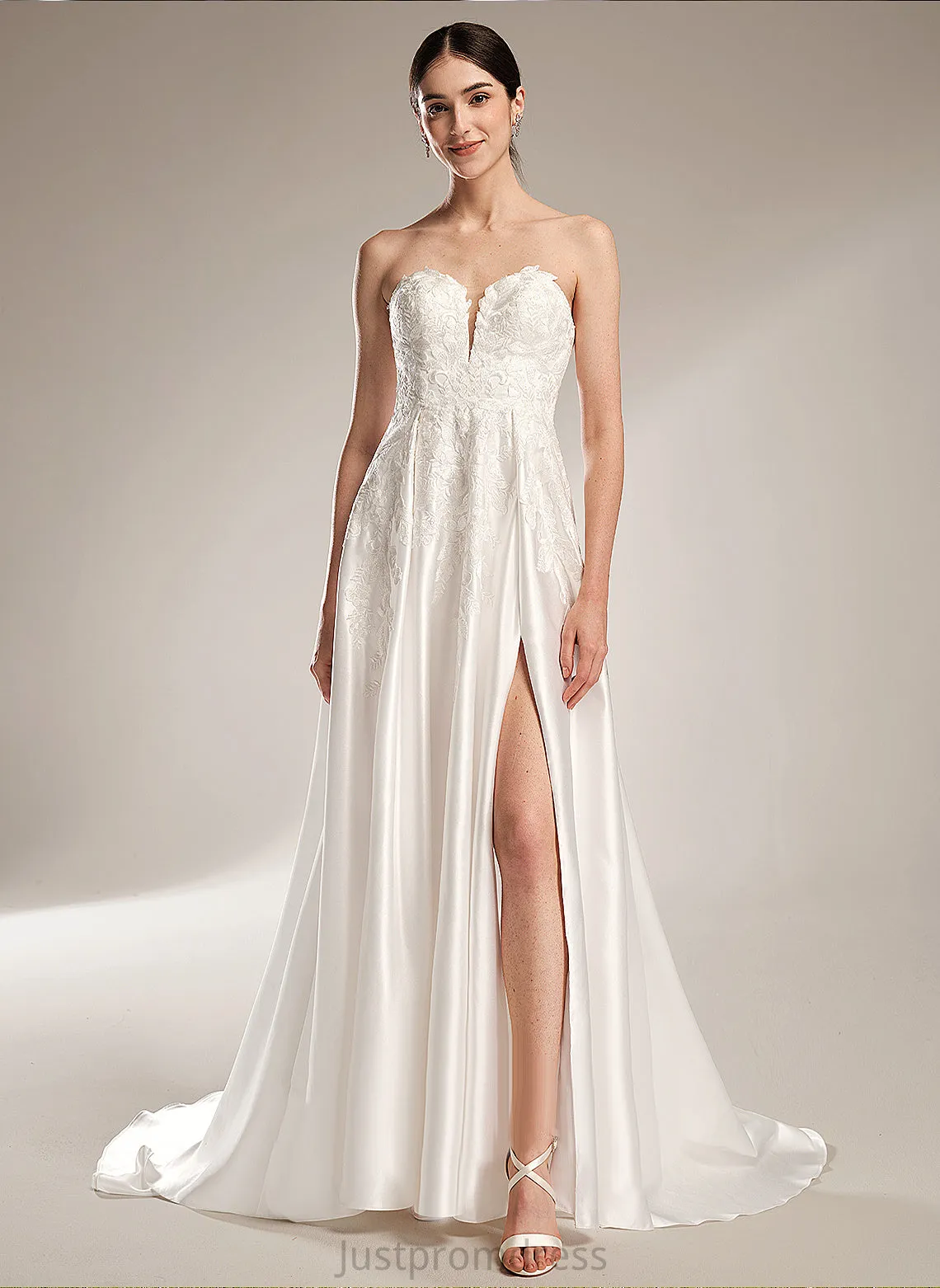 Dress Sweetheart Lace Split Ball-Gown/Princess Satin Front Elaina Chapel Wedding Wedding Dresses Train With