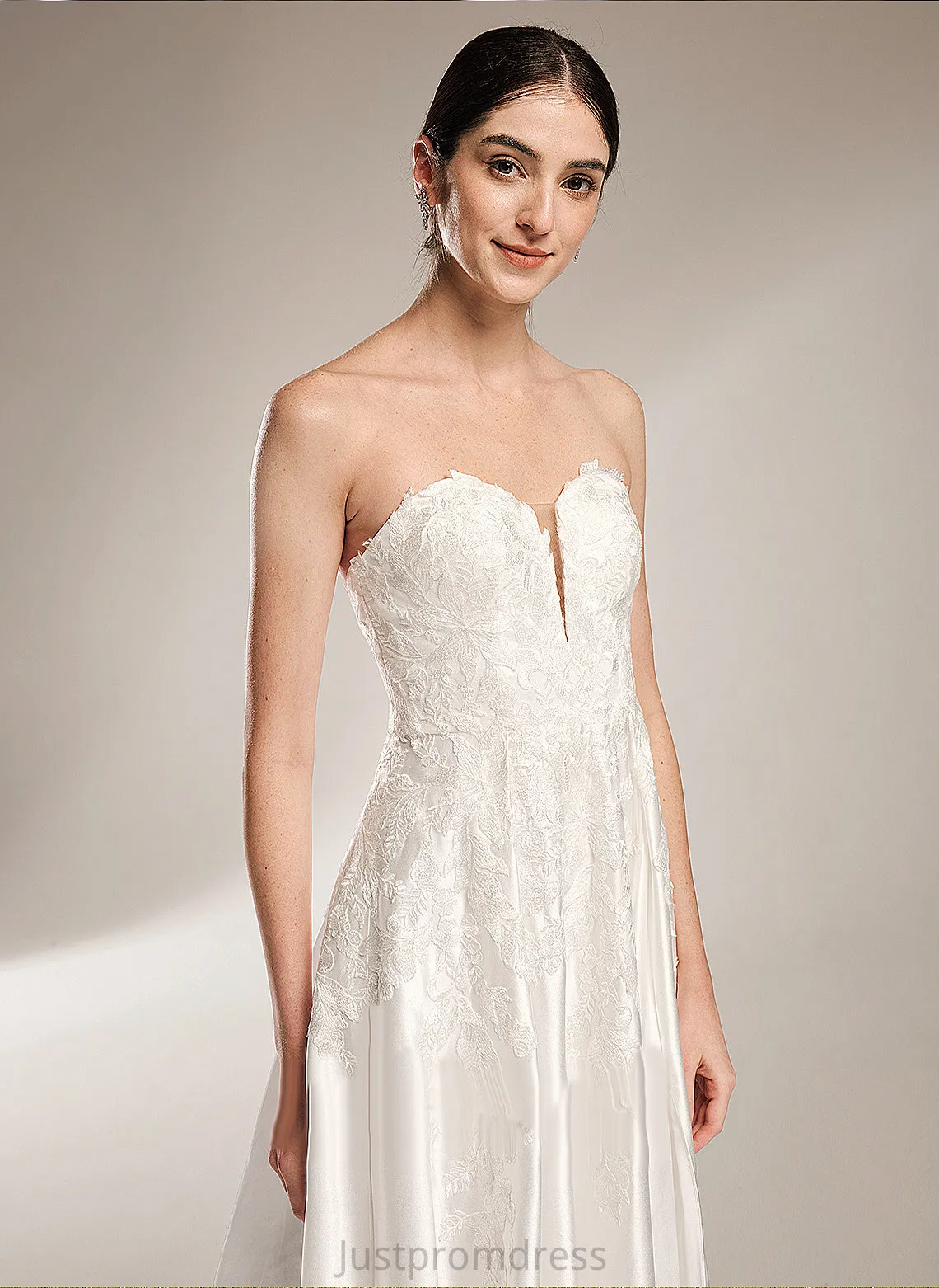 Dress Sweetheart Lace Split Ball-Gown/Princess Satin Front Elaina Chapel Wedding Wedding Dresses Train With