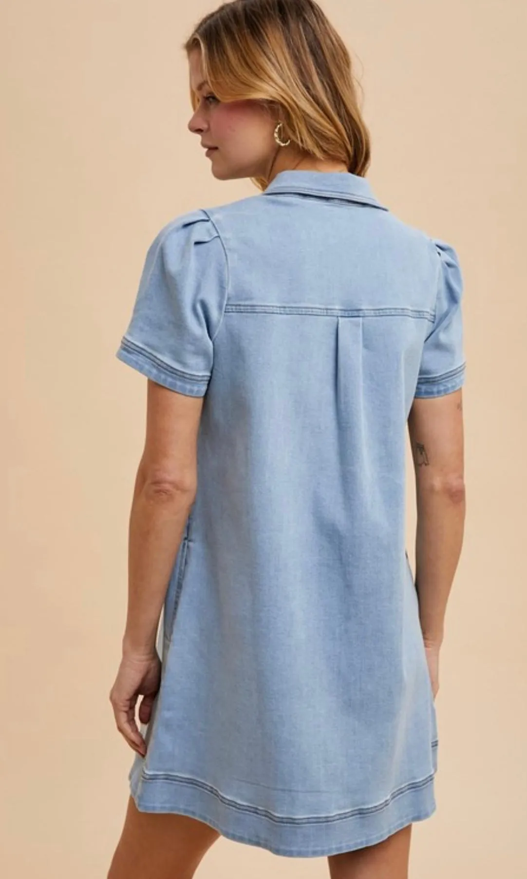 Dru Collared Denim Shift Dress