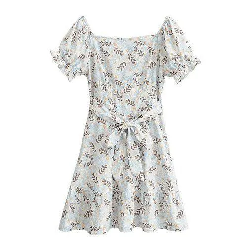 Floral Print Off-Shoulder Short Sleeve Mini Dress