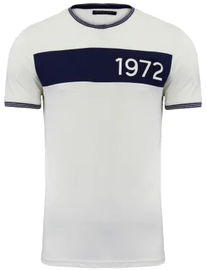 Gable Crew Neck T-Shirt with Chest Panel in Ecru & Navy