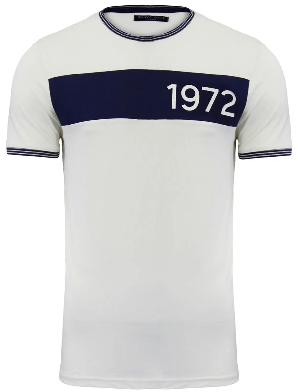 Gable Crew Neck T-Shirt with Chest Panel in Ecru & Navy