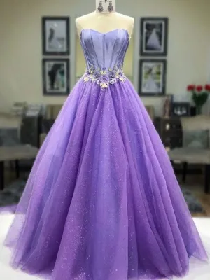 Glitter Lavender Strapless Ball Gown Prom Dress, 21121317