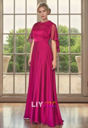 Halter Short Sleeves Chiffon Pleated A-Line Mother of Bride Dress Cocktail Dress