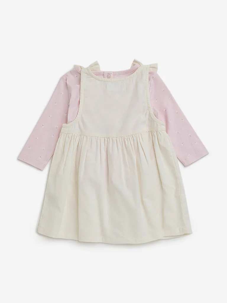 HOP Baby Off-White Cotton Pinafore & T-Shirt Set