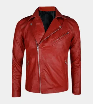 Iconic Men's Red Biker Leather Jacket