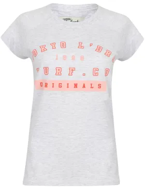 Isabella Raglan Sleeve Cotton Crew Neck T-Shirt In White Grey Marl - Tokyo Laundry